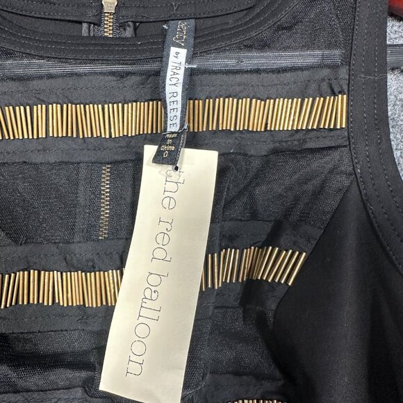 Tracy Reese Dress Womens 0 Black Stretch Gold Beaded Sleeveless A Line Zip NEW - Picture 5 of 8